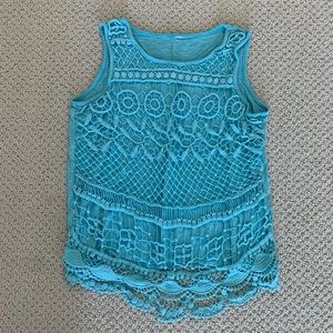 Blue Cotton Tank Top with Thread Details